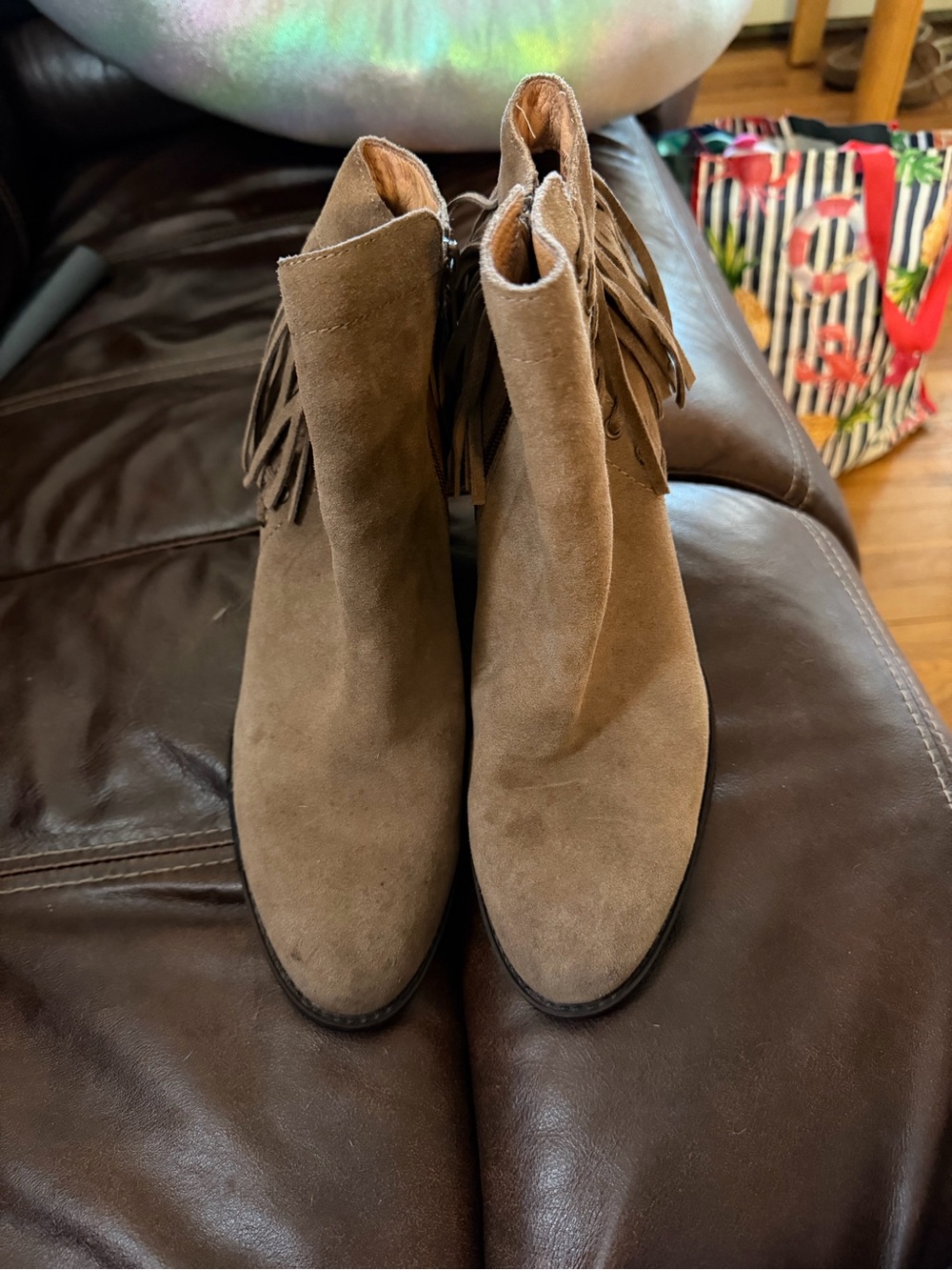 Sofft Taupe Suede Fringe Ankle Boots